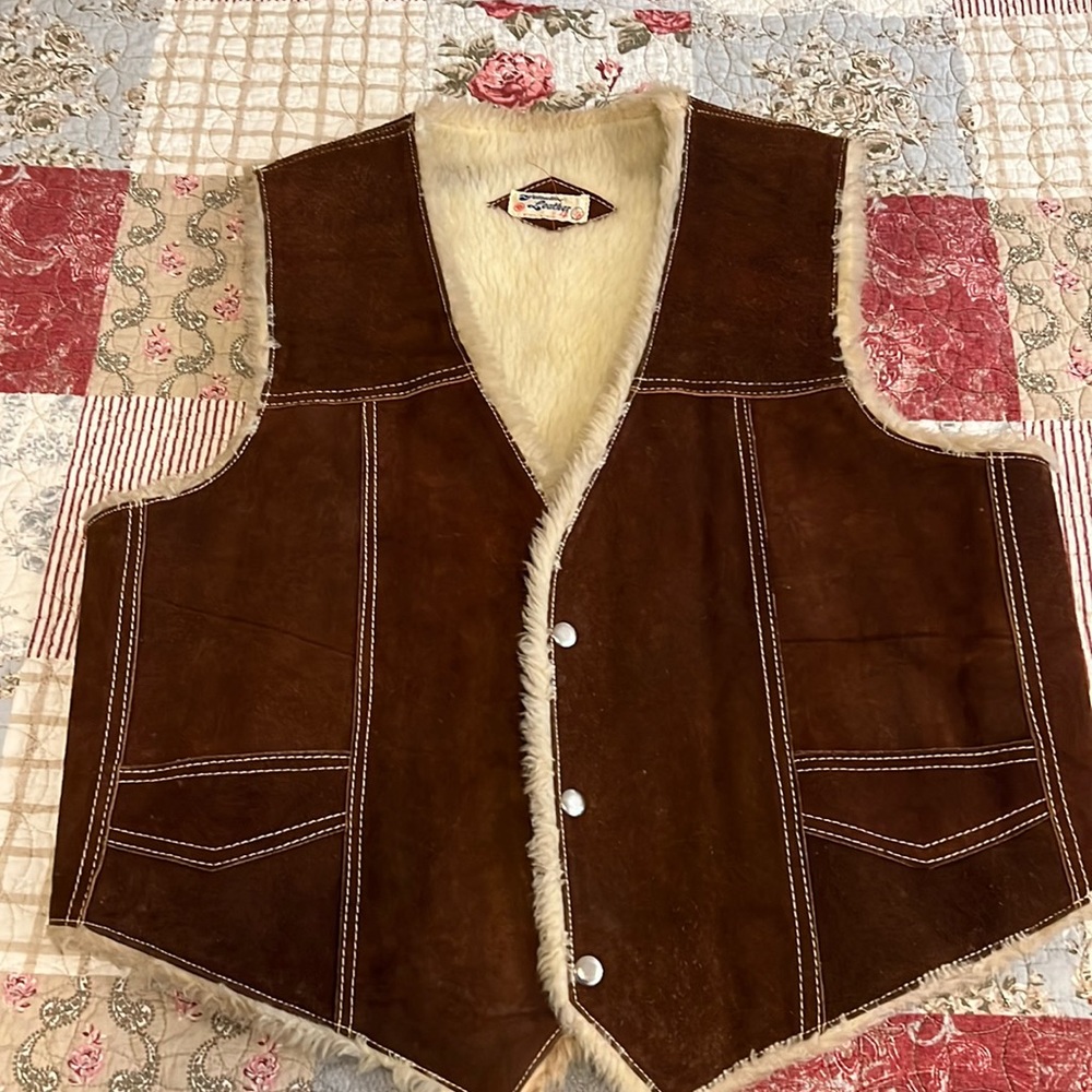 Vintage mens suede leather faux sheepskin vest size 42